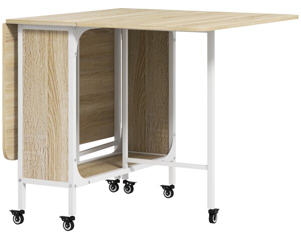 HOMCOM Folding Kitchen Table w/ 6 Wheels and Storage Shelf, Mobile Drop Leaf Dining Table for Small Spaces, Folding Wood Tables, Natural Aosom UK