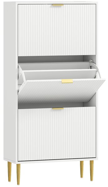 HOMCOM Narrow Shoe Cabinet with 3 Flip Drawers - White
