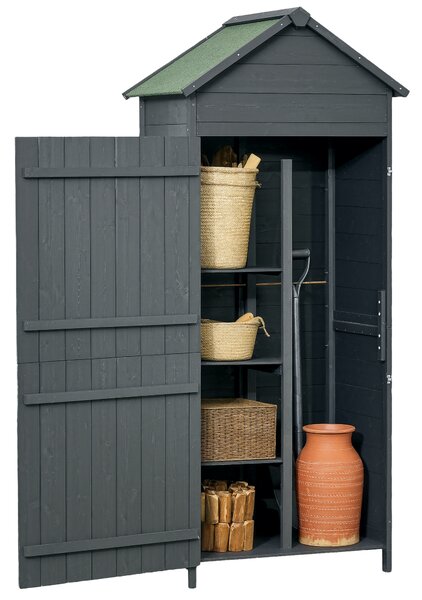 Outsunny 84 x 52 x 188cm Garden Cabinet with 4-Tier Shelves & Lockable Doors for Outdoor Garden Tool Storage, Grey Aosom UK