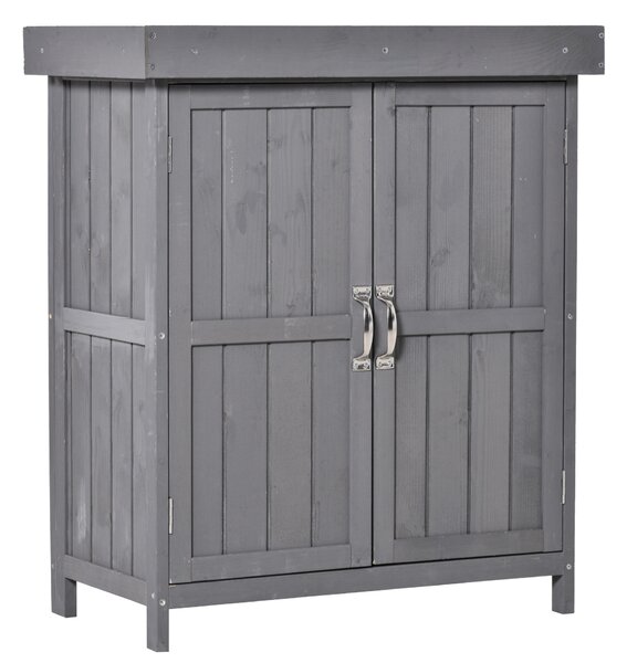 Outsunny Wooden Garden Storage Shed Tool Cabinet Organiser with Shelves, Two Doors,74 x 43 x 88cm, Grey