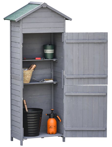 Outsunny 79 x 49cm Garden Cabinet with 3 Shelves, Tilted-felt Roof and Two Lockable Doors for Tool Storage, Dark Grey Aosom UK