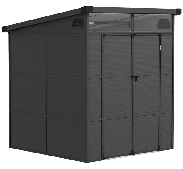 Outsunny 6 x 6ft Tool Cabinet with Latch Doors, Windows and Air Vents, Resin Tool Shed for Outdoor Tool Storage, Dark Grey Aosom UK
