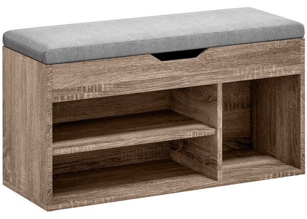 HOMCOM Shoes Cabinet Bench Hidden Storage Padded Seat Organiser Footwear Rack Hallway Grey Wood Grain