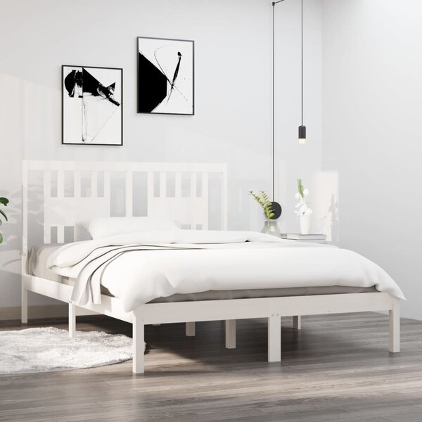 Bed Frame without Mattress White Solid Wood Small Double