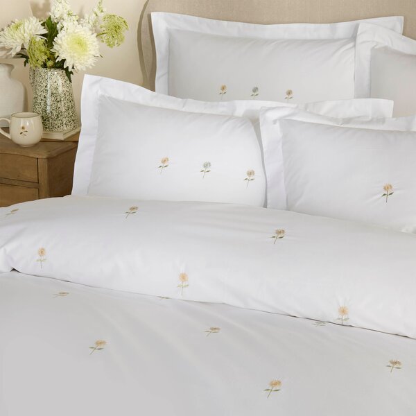 Sophie Allport Embroidered Sunflowers Pair of Oxford Pillowcases White