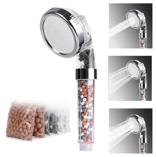 Showery® 3 Mode High Pressure & Water Softening Shower Head, 3-Layer Filtration+stones / With Shower Hose
