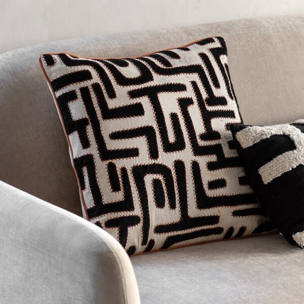 Oskar Applique 45cm x 45cm Feather Filled Cushion Black Apricot