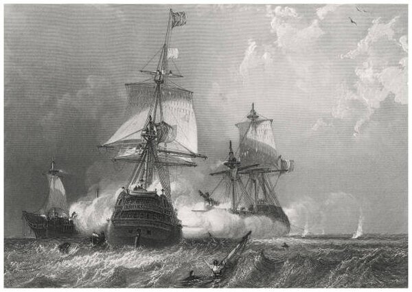 Art Print Old engraved illustration of sea fight, mikroman6