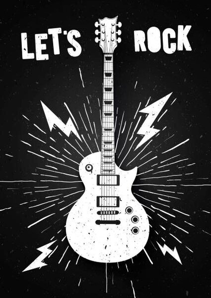 Art Print Vector Illustration Lets Rock Music Print, Hase-Hoch-2