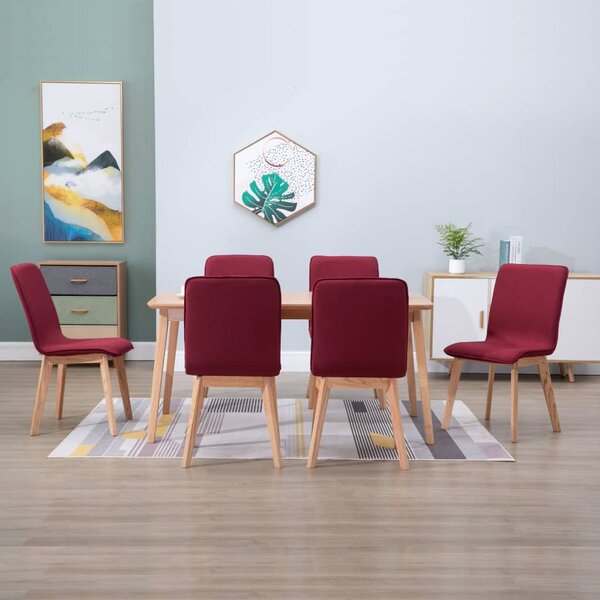 Dining Chairs 6 pcs Red Fabric and Solid Oak Wood