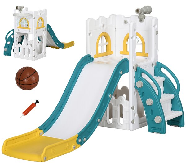 AIYAPLAY 4 in 1 Toddler Slide with Basketball Hoop, Climber, Telescope, Storage Basket, for Ages 1-3 Years, Yellow