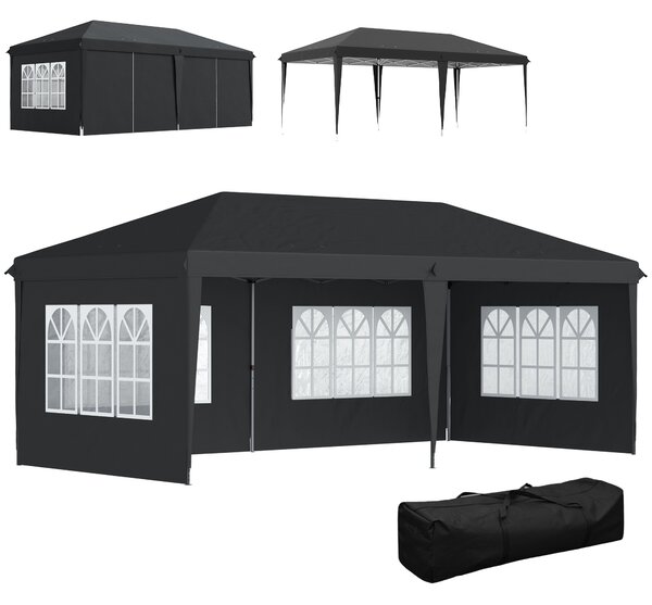 Outsunny 3 x 6m Gazebo Lightweight with Carry Bag, Height Adjustable Marquee Party Tent, Accessories Included, Black Aosom UK