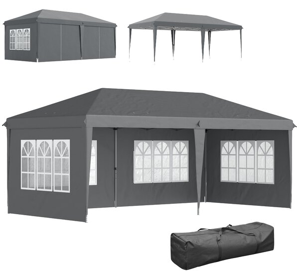 Outsunny 3 x 6m Heavy Duty Gazebo, Party Tent Garden Marquee with Removable Sidewalls and Carry Bag, Grey Aosom UK