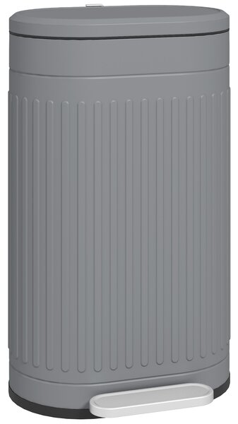 HOMCOM 30 Litre Pedal Bin, Fingerprint Proof Kitchen Bin with Soft-close Lid, Metal Rubbish Bin with Foot Pedal, Grey Aosom UK
