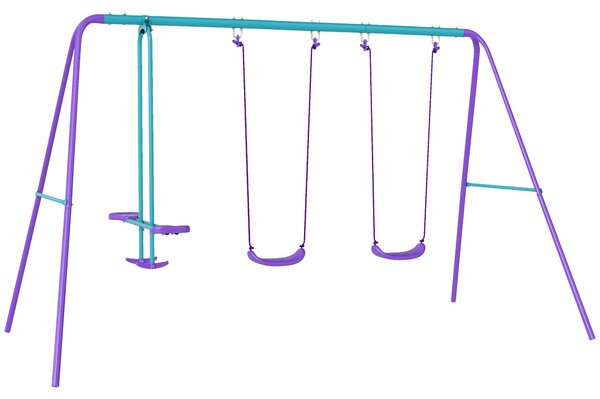 Outsunny Height Adjustable Metal Swing Set with Glider, Two Swing Seats and Adjustable Height, Outdoor Heavy Duty A-Frame