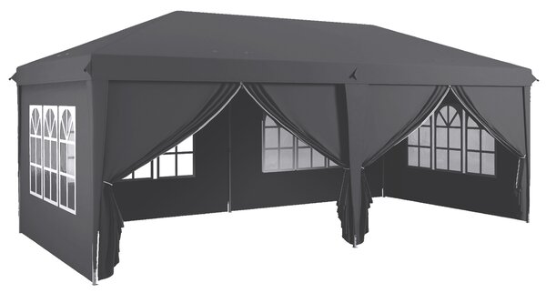 Outsunny 3 x 6m Metal Frame Gazebo, Portable Pop Up Canopy Tent with Sidewalls, Windows & Storage Bag, Grey Aosom UK