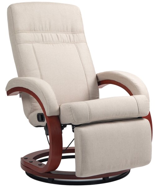 HOMCOM Swivel Recliner Chair with Extended Footrest, Manual Reclining Armchair with Wood Base for Living Room, Bedroom, Beige Aosom UK