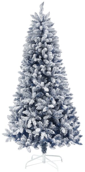 HOMCOM 6ft Flocked Artificial Christmas Tree with 700 Snow Frosted Tips, Metal Stand, Snowy Hinged Xmas Tree, Blue