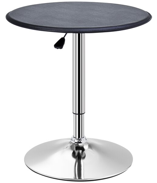 HOMCOM Adjustable Round Bistro Bar Table with PVC Leather Top Steel Base Home Kitchen Dining Desk Black Aosom UK