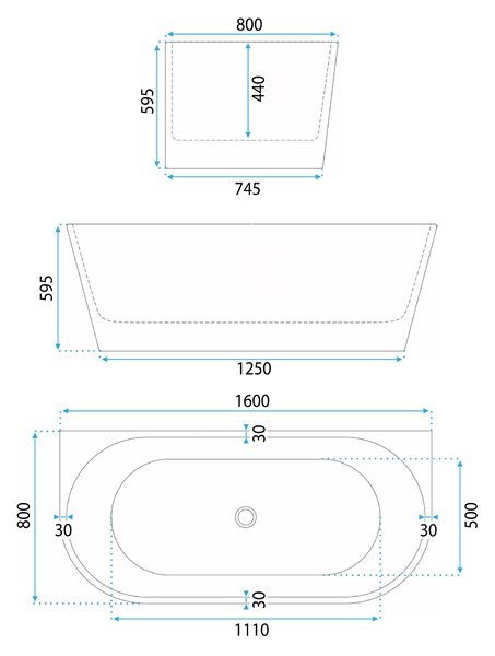 Wall acrylic bath CAPRI 160cm