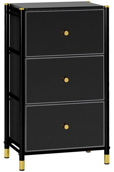 HOMCOM Chest of Drawers, Fabric Dresser with 3 Drawers and Steel Frame, Storage Organizer Unit for Bedroom, Living Room, Hallway, Black Aosom UK