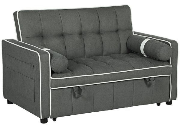 HOMCOM Two-Seater Linen-Look Sofa Bed - Charcoal Grey Aosom UK