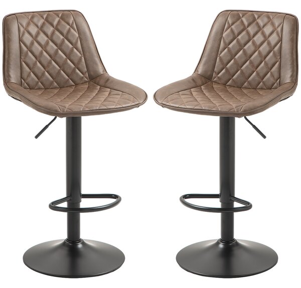 HOMCOM Bar Stools Set of 2, Retro Adjustable Kitchen Stool, Swivel PU Leather Upholstered Bar Chairs w/ Back, Footrest & Steel Base, Brown Aosom UK