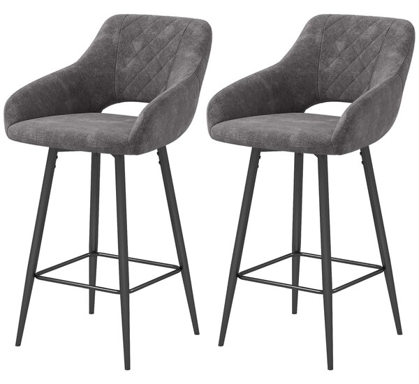 HOMCOM Set of Two Velvet-Feel Bar Stools - Grey