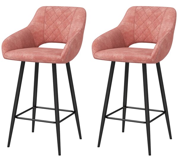 HOMCOM Set of Two Velvet-Feel Bar Stools - Pink Aosom UK