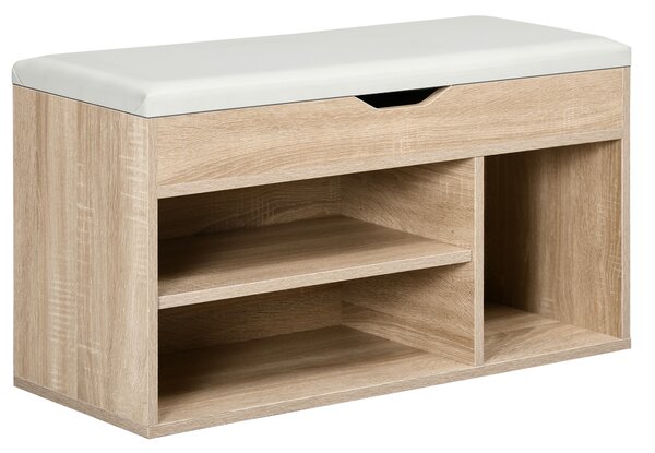 HOMCOM Shoe Storage Bench with Hidden Compartment, Padded Seat Footwear Organiser, Hallway Furniture, Oak Tone Aosom UK