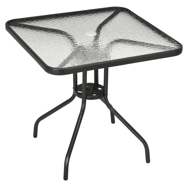 Outsunny Bistro Patio Table, Square Tempered Glass Top Dining Table, Steel Frame Outdoor Coffee Table with Umbrella Hole Aosom UK