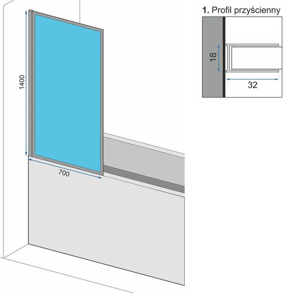 Bathtub screen Rea Lagos Fix 70 Chrome