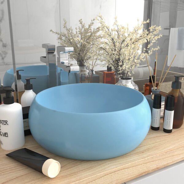 Luxury Wash Basin Round Matt Light Blue 40x15 cm Ceramic