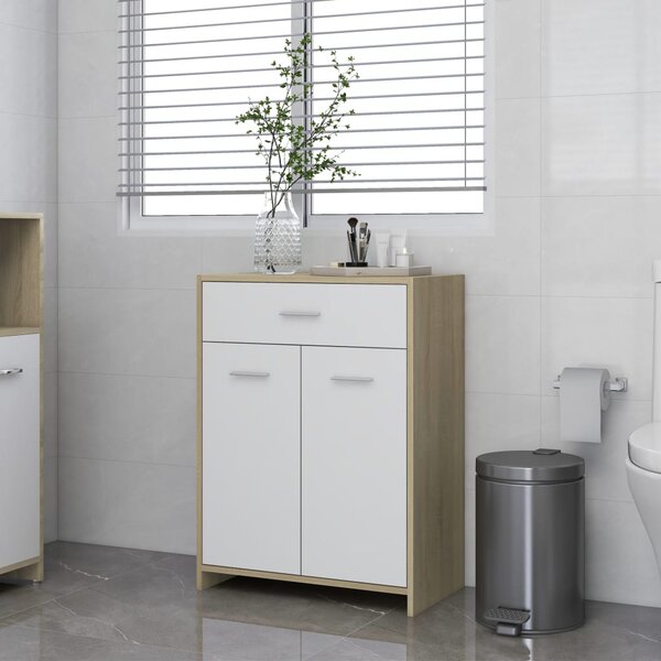 Bathroom Cabinet White and Sonoma Oak 60x33x80 cm Engineered Wood