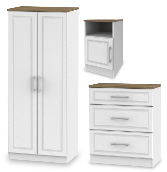 Talland White Gloss 3 Piece Bedroom Set inc Bedside, Storage Chest & Wardrobe | Roseland Furniture