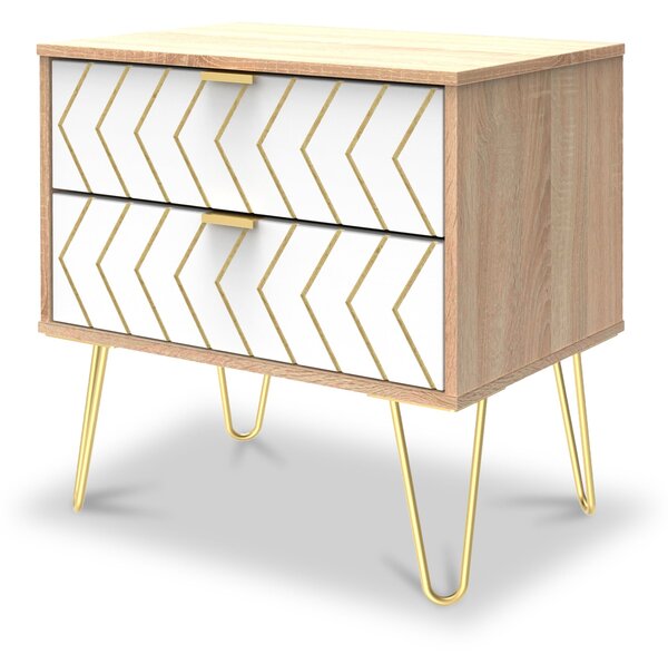 Mila White with Gold Hairpin Legs 2 Drawer Side Table White / Bardolino | Roseland Furniture