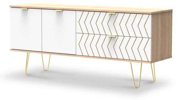 Mila White with Gold Hairpin Legs 2 Drawer 2 Door Wide Sideboard | Roseland Furniture