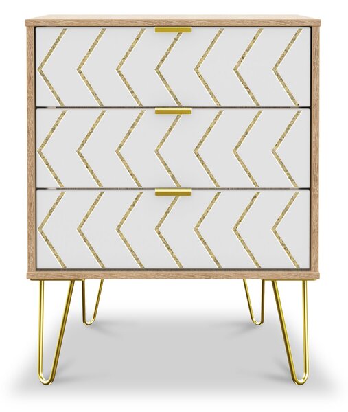 Mila White with Gold Hairpin Legs 3 Drawer Sideboard | Roseland Furniture