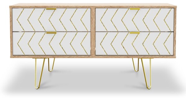 Mila White with Gold Hairpin Legs 4 Drawer Low Storage Unit | Roseland Furniture
