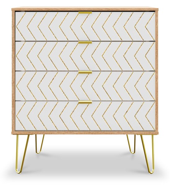 Mila White with Gold Hairpin Legs 4 Drawer Chest | Roseland Furniture
