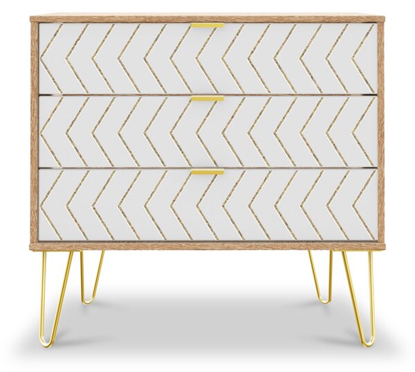 Mila White with Gold Hairpin Legs 3 Drawer Chest | Roseland Furniture