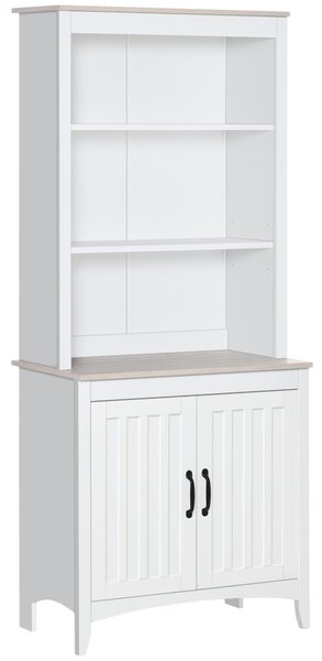HOMCOM Kitchen Cupboard with 3-tier Shelving Double-door Storage Cabinet, Sideboard with Adjustable Shelves Microwave Oven Counter Top, White