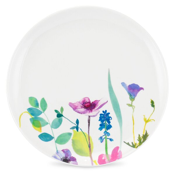 Set of 4 Water Garden Coupe Dinner Plates White/Green