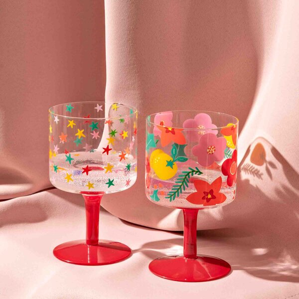 Raspberry Blossom Set of 2 Wine Glasses MultiColoured