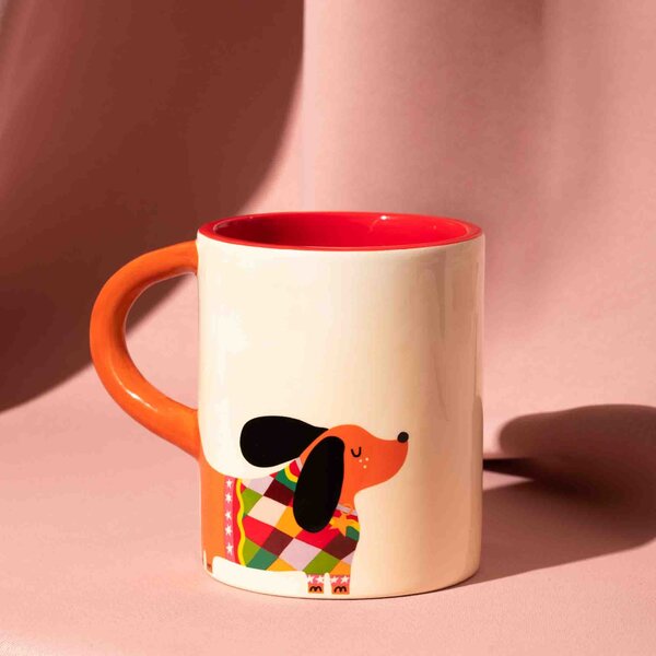 Raspberry Blossom Dog Mug with 3D Handle Orange/Black