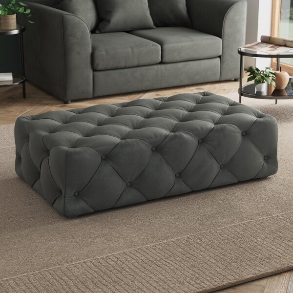 Buttoned Velvet Large Footstool Grey