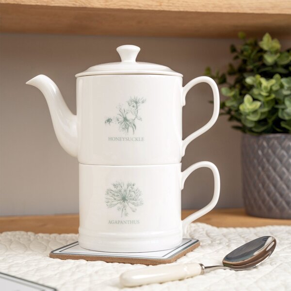 Mary Berry Garden Tea for One Flowers Set White/Grey