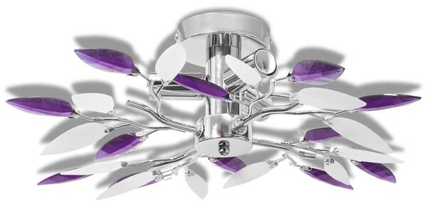 Ceiling Lamp White & Purple Acrylic Crystal Leaf Arms 3 E14 Bulbs