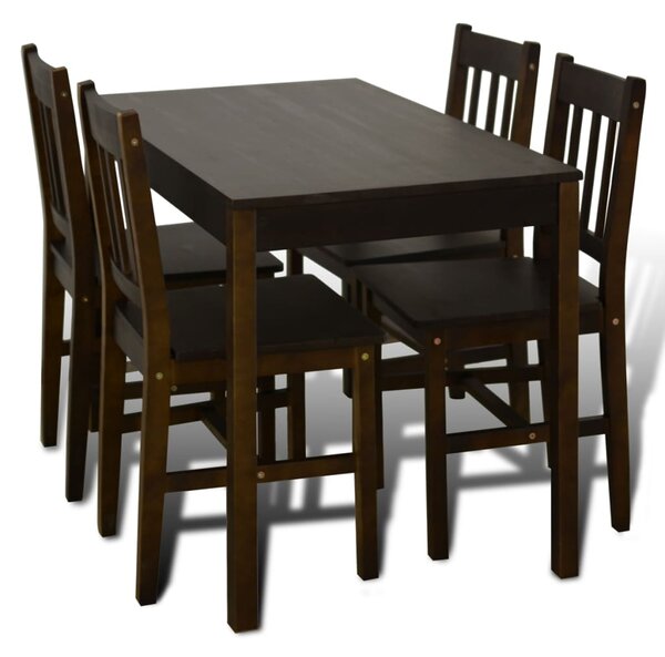 Dining Set 5 Pieces Pine Wood Brown