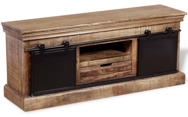 TV Cabinet with 2 Sliding Doors Solid Mango Wood 110x30x45 cm